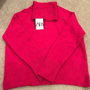 NWT ZARA Hot Pink Ribbed Turtleneck Size Small